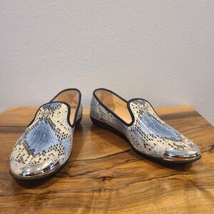 Giuseppe Zanotti Blue Snake-Print Metallic Toe Loafers